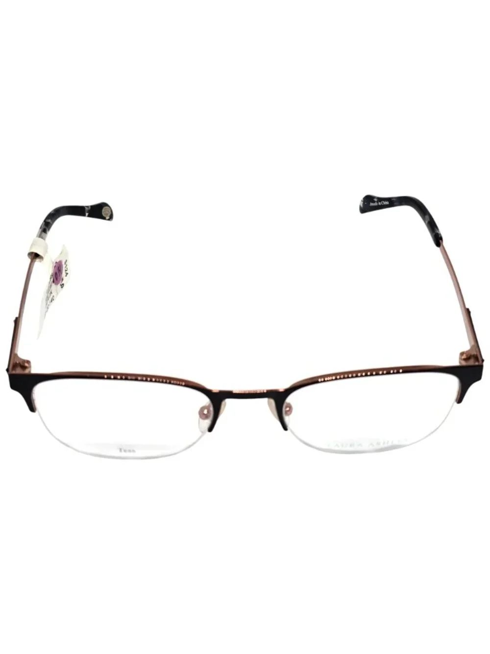 Laura Ashley Tess Womens Black & Rose Gold Semi-Rimless Eyeglass Frame 51-20-140